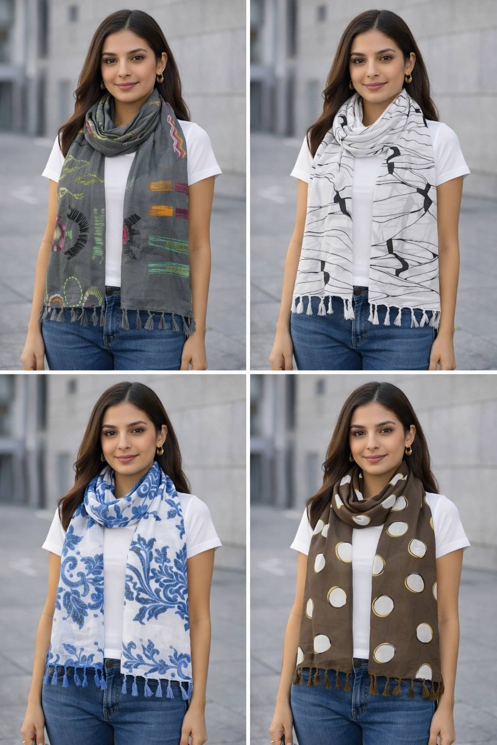 Cotton Printed Scarf with Choti Tassels